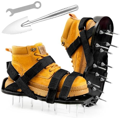 Seruno X Scarpe Chiodate per Prato – Aeratore Manuale con 26 Punte in Acciaio per Arieggiatore Giardino, Cinghie Regolabili 900D – Arieggiatore Prato Efficace per Tutte Le Taglie,Nero