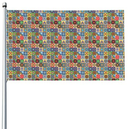 Drapeau en verre, motif talavera mexicain, héritage ethnique du Maroc, 90 x 150 cm (3 x 5 pi) - 1 drapeau inclus (mât inclus) - Décoration de jardin