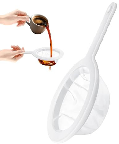Ultra-Fine Nylon Mesh Strainer- Mini Kitchen Colander for Coffee, Milk, Yogurt, Juice - Non-Slip Handle & Hanging Hole (120 Mesh)