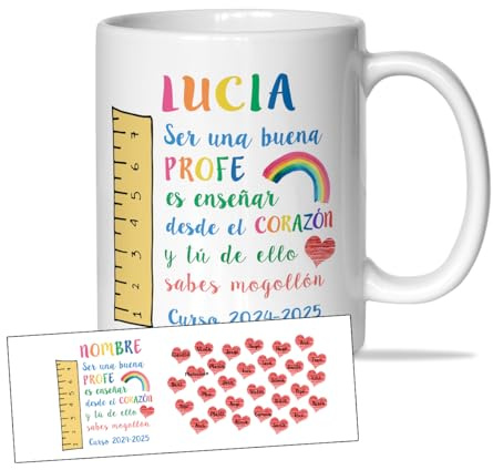 LINFORMAL Taza Personalizada Profesora 350 ml - Regalo Fin de Curso para Profesora Infantil, Maestra, Seño o Tutora, Detalle de Clase con Nombre y Alumnos - Ser buen profe -