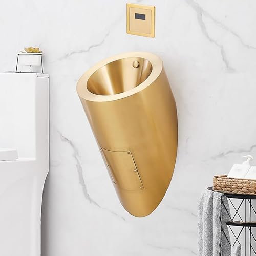 IYUESQ Urinoir Mural pour Hommes, Toilettes publiques à Drainage Vertical, Noir/Or/Argent, Petit modèle, urinoir avec capteur, en Acier Inoxydable 304, urinoir Lavable, Argent, Or