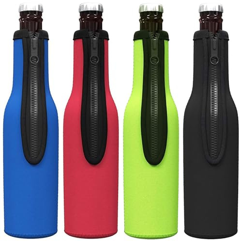 4 ölflaskkylare, termofodral, isoleringsväska, fodral, fodral, standard ölflaska, kylare skydd med dragkedja, gjord av neopren med dragkedja håller dina drycker kalla längre 4 färger.