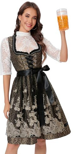 YesFashion Dirndl Damen Midi Trachtenkleid Trachtenmode Trachtenrock Kleid für Oktoberfest Besondere Anlässe Schwarz 38