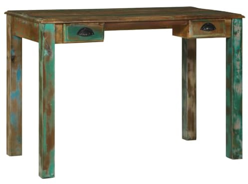 Scrivania rustica in legno massello marrone antico 112 x 55 x 76 cm, tavolo da lavoro versatile per casa, camera da letto e lavoro informatico, mobili in legno durevole