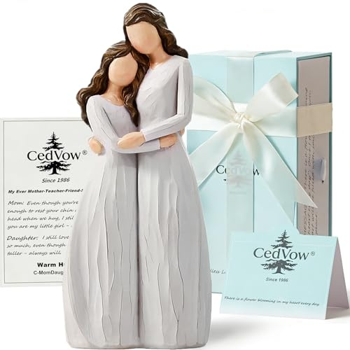 CedVow Warm Hug Mother's Day Figurine Figurines, Solid Resin Mother and Daughter Figure Figures Gifts for Mom Christmas Home Decor Statue Ideas Keepsake Statues,Luxury Gift Box with Ribbon &Card-7.7''