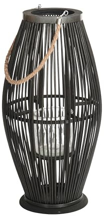 Zya Bambus Laterne mit Henkel und Glaseinsatz | Holz Kerzenhalter, Windlicht, Deko Laterne für Wohnung, Überdachten/Geschützten Balkon Terrasse | Größe: 60 cm | Natürliches Material