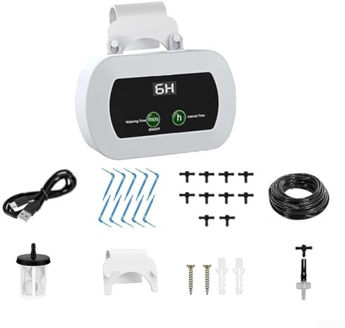 Sistema de riego por goteo para plantas de interior y exterior con temporizador automático y batería de 2200 mAh para un riego eficiente de hasta 10 plantas