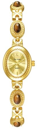 JUSKAQZYI sportivo orologio Orologi da donna color oro con bracciale vintage, eleganti orologi da polso al quarzo con quadrante ovale in giada, impermeabili elegante orologio