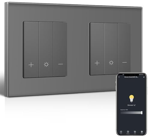 BSEEDLIFE Interruttore intelligente WiFi doppio dimmer, interruttore dimmer WiFi, telaio in vetro, compatibile con Alexa & Google Home, interruttore della luce da incasso dimmerabile per lampade a LED