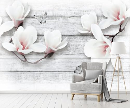 Papier Peint Panoramique Fleurs Roses 150x105 cm 3D Papier Peint Intissé Planches de Bois Vintage Rustiques Photo Trompe l'oeil Poster Grand Mural Salon Chambre Enfant Chambre a-9953