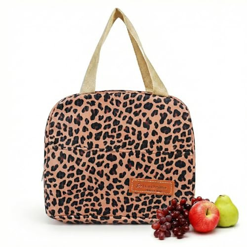 THQAE Fiambreras Comida Bolsa Porta Trabajo Isotermica Lunch Bag Nevera Portatil Pequeña Antifugas Ligera y Resistente Oficina Viaje Picnic, Leopardo