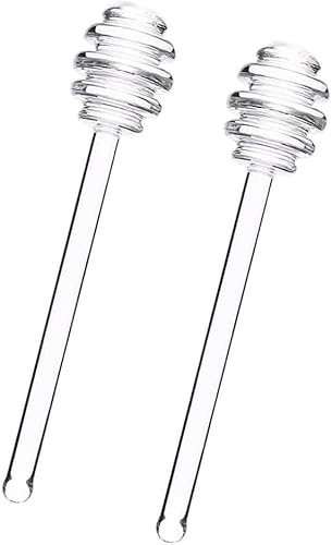 2Pcs Transparent 6 Glass Honey Dipper Sticks Stirring Sticks Server Honey Spoon Dipper Stirrer Honey Wand for Honey Pot Jar Containers Honey Dispense Drizzle, Clear Asparagus Servers Flatware，Servers