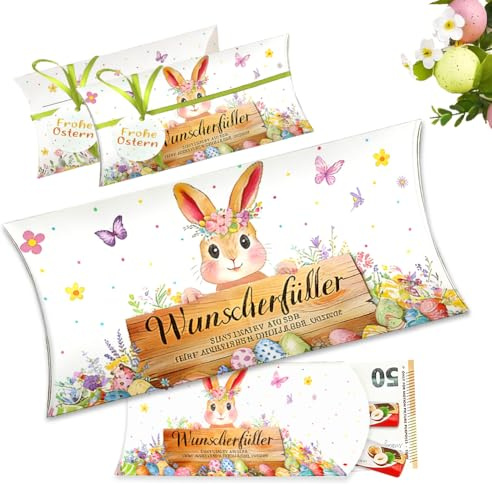 Embalaje para regalos de dinero de Pascua, 12 regalos de dinero, cajas tipo cojín para rellenar, pequeños regalos de Pascua para niños, embalaje para vales de Pascua.