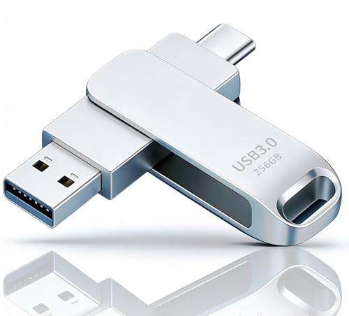 Memoria USB C 3.0 de 256GB, Dual Drive Pendrive Tipo C y USB OTG 2 en 1 Portátil Impermeable Dual Pen Drive USB C Metal Alta Capacidad Memory Stick para iOS Smartphones,Android, PC, Tabletas-USB
