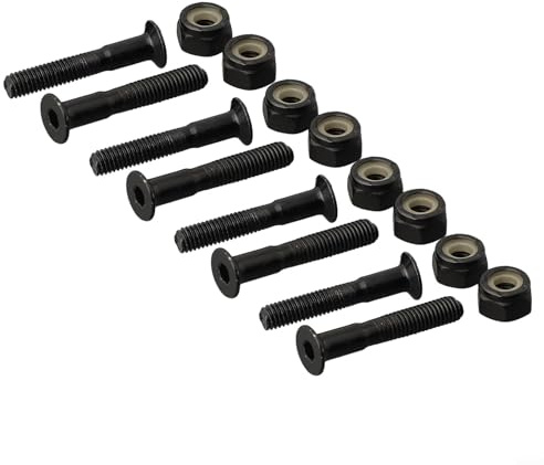 Lot de 16 écrous et vis de rechange pour skateboards et longboards à quatre roues, matériau haute dureté (noir M5 × 25 mm)