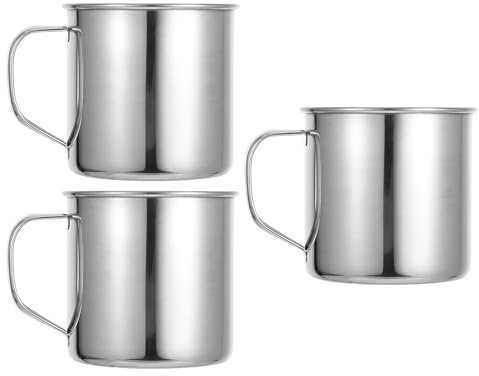 BESTOMZ 4 Tasses à Café en Acier Inoxydable 304 Anse, Lot pour Café et Thé, Usage Pique-Niques et Camping, Nouvelle Version sans Couvercle