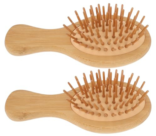 OSOLADY Lot de 2 Peignes Ovales en Bois de Bambou avec Amortisseur D’air Mini Peignes de Massage pour Cuir Chevelu Légers et Portables Adaptés pour Usage à Domicile Voyage Antistatiques