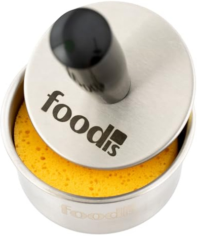 foodis Crepes Zubehör Reinigungsstempel Set – Öler mit Edelstahl Pad-Ständer – XH Xtra Hard Pad – Crepesplatte reinigen, ölen und einbrennen – Crepe Maker Zubehör