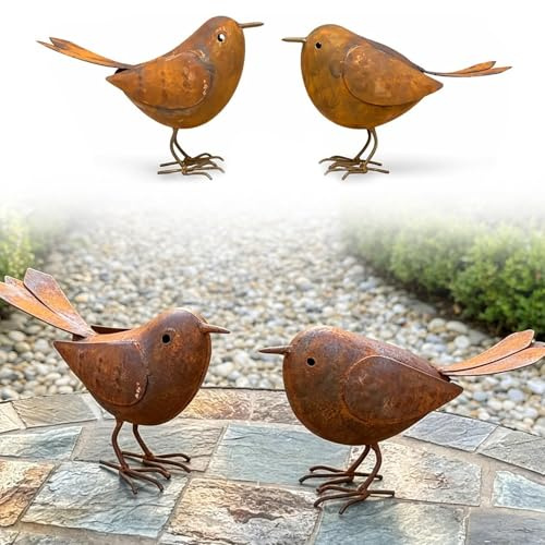 XIGINE Décoration Jardin,2 Pièces Oiseaux Décoratifs de Jardin en Métal Rouillé,Piquet de Jardins,Décoration de Jardins pour l'extérieur,pour Jardini,Terrasse,Balcon,Pot de Fleurs