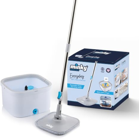 Minky Everyday Spin Mop & Bucket with 2 Microfibre Heads, 360° Spin & Rinse