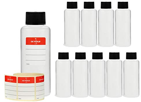 10x 100ml Plastikflaschen rund, leer mit schwarzen Schraubverschlüssen