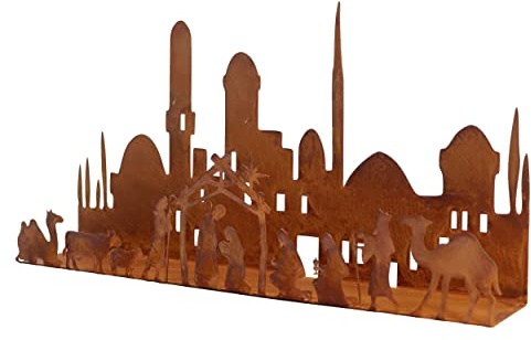 Rostikal Krippe Weihnachten 66 x 34 cm Deko Weihnachtskrippe mit Figuren Edelrost Tischdeko Weihnachten