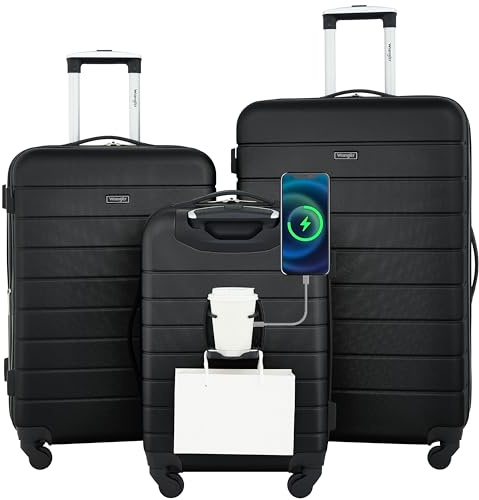 Wrangler Smart Spinner Hardside Luggage, 3 Piece Set, Black