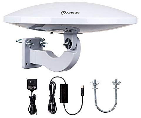 ANTOP PL-414BG HDTV Antenna UFO 360° Omni-Directional Reception with Smartpass Amplifier & Built-in 4G LTE Filter, Enhanced VHF &UHF Signal, Fit Outdoor/RV/Attic Use (4K UHD Ready)