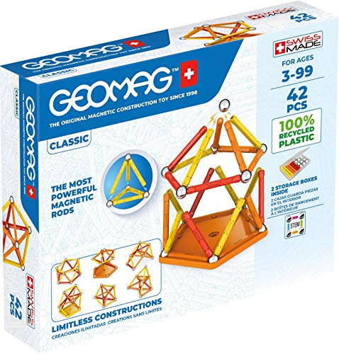 Geomag Classic - 42 Teile - Magnetisches Konstruktionsspielzeug für Kinder - Green Line - Lernspiel aus 100% Recyclingkunststoff