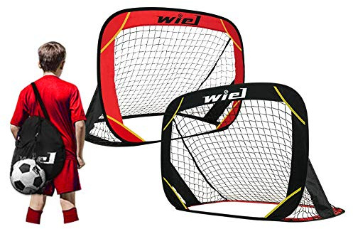 Wiel Football Goal Set of 2, 122 x 84 x 84 cm Football Goals for Garden Children, Pop Up Goals Red/Black Football Goal Portable for Team Game, Football Goals x2 with Carry Bag Football Ball Net