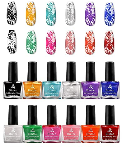 Biutee Stamping Lack set - 12 Farben Stamping Nagellack, 6ml Stempelnagellack