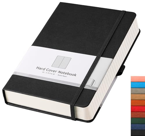 AHGXG Thick Journal Lined Notebook - 320 Numbered Pages Journal for Women A5 Notepad College Ruled, 100gsm Paper, Leather Hardcover, for Men Writing Work Office School, 5.75'' X 8.38''-Black
