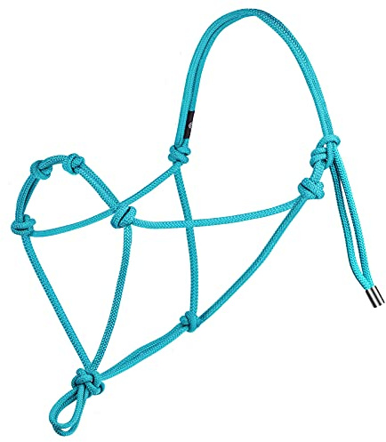 Harrison Howard Rope Halters for Horses Super Sturdy Horse Rope Training Halter with 4 Knot 1/4 Stiff Halter Cord Size Standard - Turquoise