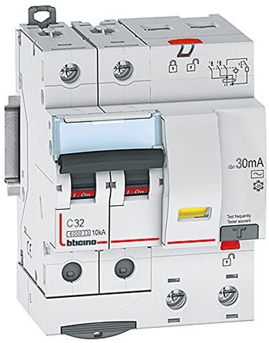 Bticino GN823AC32 BTDIN60 SALVAVITA 1P+N Tipo AC Differenziale Magnetotermico Interruttore, 32 A Corrente di Dimensionamento, 6kA Potere di Interruzione Nominale Secondo, 230 V Tensione, 2 Moduli