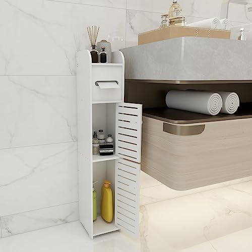 HUOLE Mobiletto portaoggetti per WC, supporto per carta igienica, colonna, armadio da bagno, armadio, mensola regolabile, gambe resistenti all'acqua, piccoli spazi 17 * 15 * 78cm