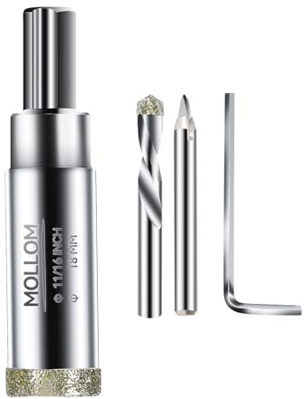 Mollom Diamantbohrer, 18mm (11/16) Diamant-Lochsäge mit 2 Zentrierbohrer für glattes Schneiden von Porzellanfliesen, Glas, Keramik, Marmor, Glasfaser usw