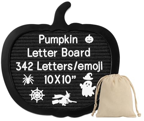 G GAMIT Pumpkin Felt Letter Board with 342 Changeable Letters&Numbers, 10”x10” Spooky Letterboard Gothic Message Board Letter Sign Board with Stand and Canvas bag for Halloween Party Christmas