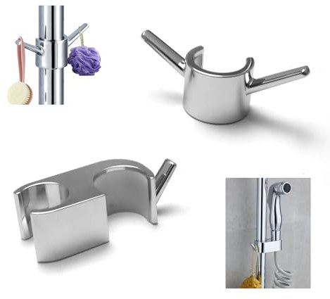 HJIAMA 2 Pezzi Staffa Supporto Doccia, Nessuna Perforazione Richiesta Supporto Soffione Doccia ABS, Processo Galvanico, con Gancio, Antiscivolo Supporto Doccia Regolabile, per Ugelli, Aste Doccia