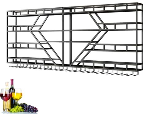 Botellero Vino Pared Vinoteca Mueble Bar Garrafeira Mini Bar Wine Rack con Luz LED Soporte Copas Colgante Mueble Comedor Cocina Estanterias Pared para Barra para Bar Cocina Comedor Sala de Estar(Black