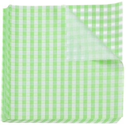QUARKZMAN 100 Feuilles de Papier Ciré à Carreaux Carrés 8,66 x 8,66 Papier Absorbant l'Huile pour Emballage Alimentaire Sec pour Sandwichs, Doublures de Papier de Cuisson, Vert