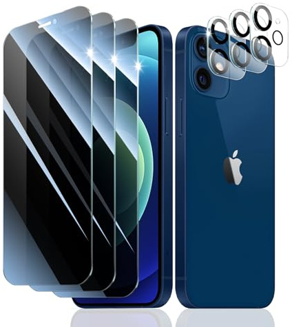 Fynorao 3+3 Stück Sichtschutz Panzer Schutz Glas für iPhone 12 Mini, Anti-Spähen Gehärtetes Glas Schutzfolie und Kameraschutz, Panzerglas Displayschutzfolie, 9H Härte,HD Klar, Anti- Kratzer