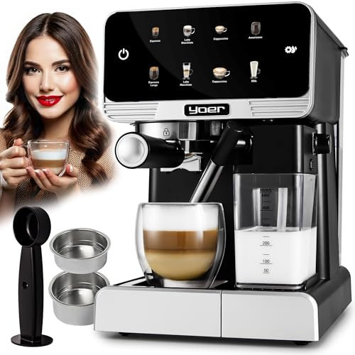 YOER Creamo EMF03BK, Vollautomatische Espressomaschine, 20 bar, 1350W, 1,8L, 6 Automatische Programme, Automatische Milchschaumbildung, Einstellung von Kaffeemenge und Milch, Automatische