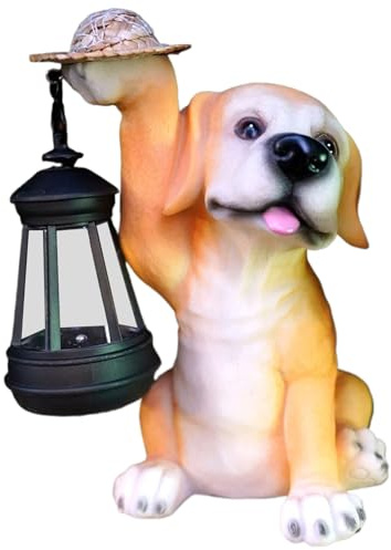 Statue de chien, figurines de chiens solaires avec lumière LED, statues jardin en résine imperméable pour patio, balcon, chantier extérieur, compensations à la maison
