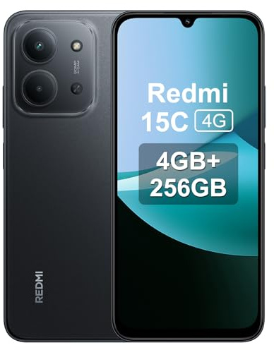 XIAOMI Redmi 15C - Smartphone von 4 + 256GB, Schwarz Midnight, Bildschirm von 6,9 120Hz, MediaTek Helio G81-Ultr, Kamera von 50MP, 6000mAh, Keine Ladegeräte enthalten