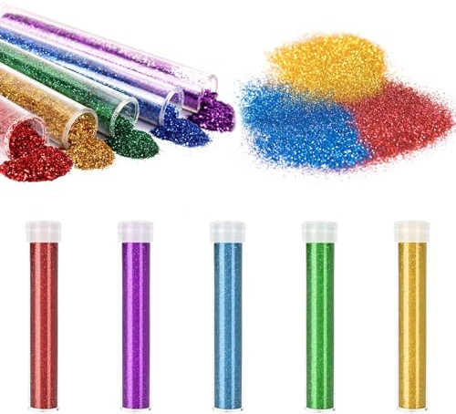 Dreamil Glitzer Set 5 Stück Kinder Glitzerpulver Glitzerstreuer Feiner Glitter Gel Bastelglitzer Körpernagelglitzer für Handwerk Tumble Nail Party Make-Up Gesicht Festival Dekoration