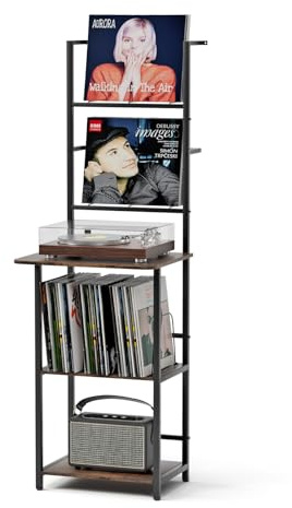 Skokliz Mobile Giradischi e Porta Vinili a 5 Livelli, Porta Dischi Vinile, Vinili da Parete a 2 Livelli, Mobile per Giradischi e Vinili Archiviazione fino a 200 Albums, Cds