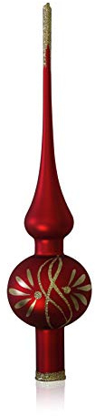 Lauschaer Glas Christbaumschmuck Spitze rot matt mit Ranken d 6cm Christbaumschmuck Weihnachtsbaumschmuck mundgeblasen, handdekoriert