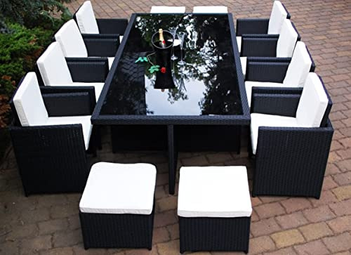 Ragnarök-Möbeldesign Wieland Premium PolyRattan Essgruppe - Deutscher Hersteller - 8 Jahre GARANTIE - Tisch Stuhl Hocker schwarz Aluminium