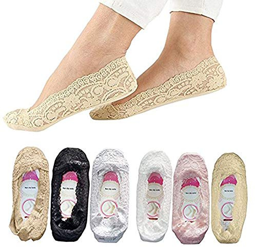 SNUG STAR Lot de 6 paires de chaussettes en dentelle antidérapantes pour femme