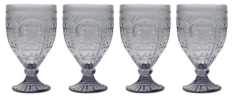 Fitz and Floyd Trestle Glassware Ornate Goblets, Set of 4, Smoke